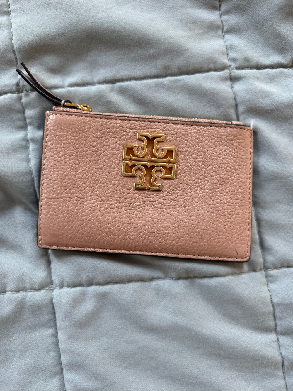 Tory Burch Pink Leather Zip Card Case with Gold Logo